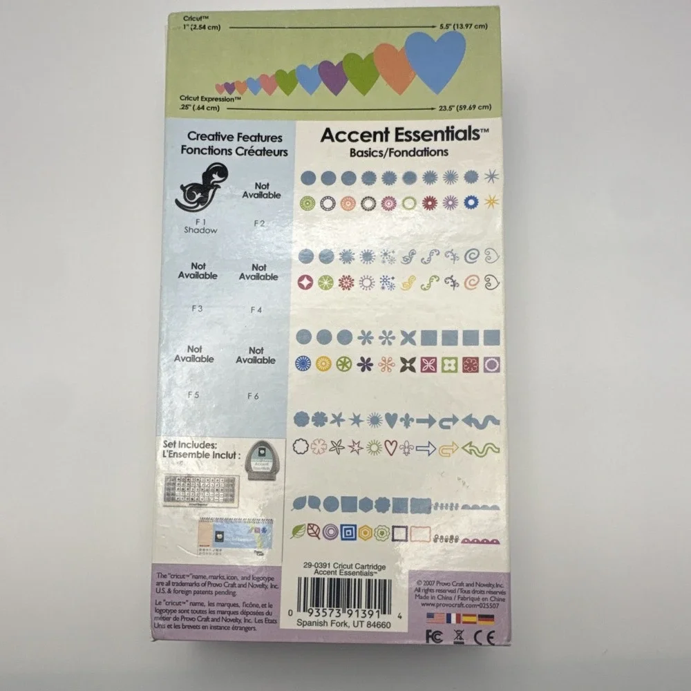 Cricut Accent Essentials Die Cutting Cartridge Provo Craft Shapes 29-0391